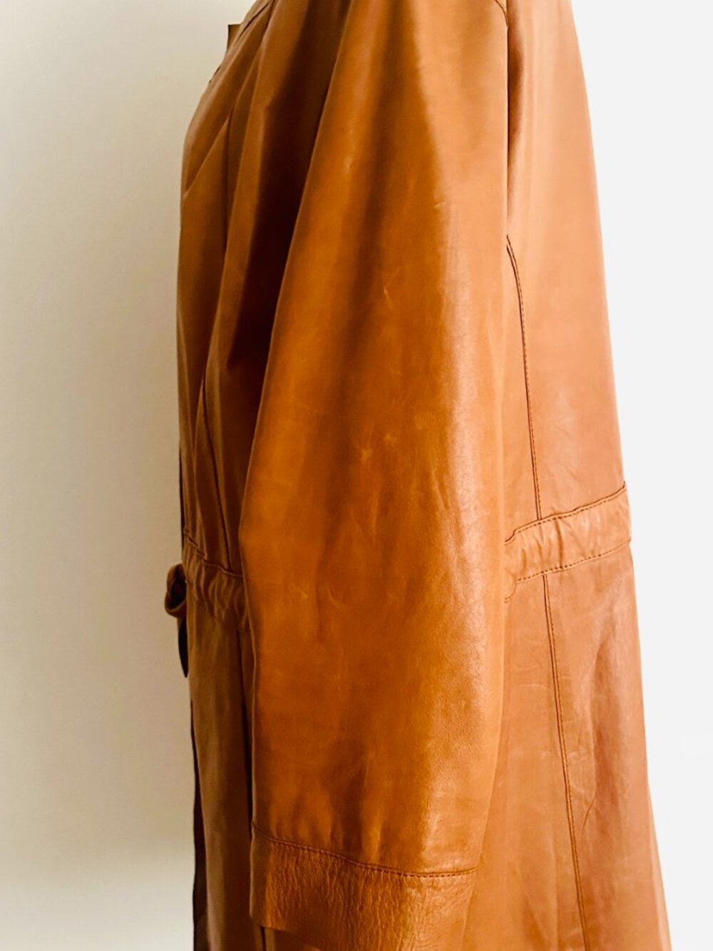 Lafayette 148 Drawstring Leather Jacket Tobacco Long 3/4 Sleeve Size 8 - Picture 2 of 8